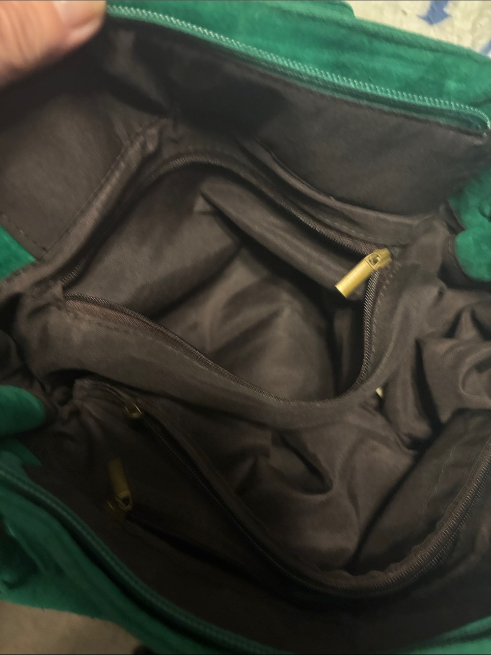 Green & Teal Striped Suede Tote Bag - Picture 10 of 11